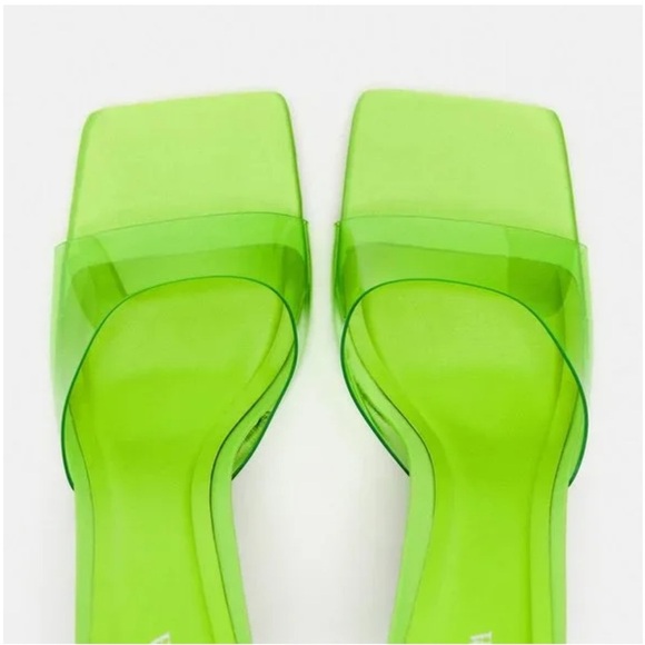 NWT Zara Lime Green High Heel Vinyl Mules Size 41 - Picture 4 of 11